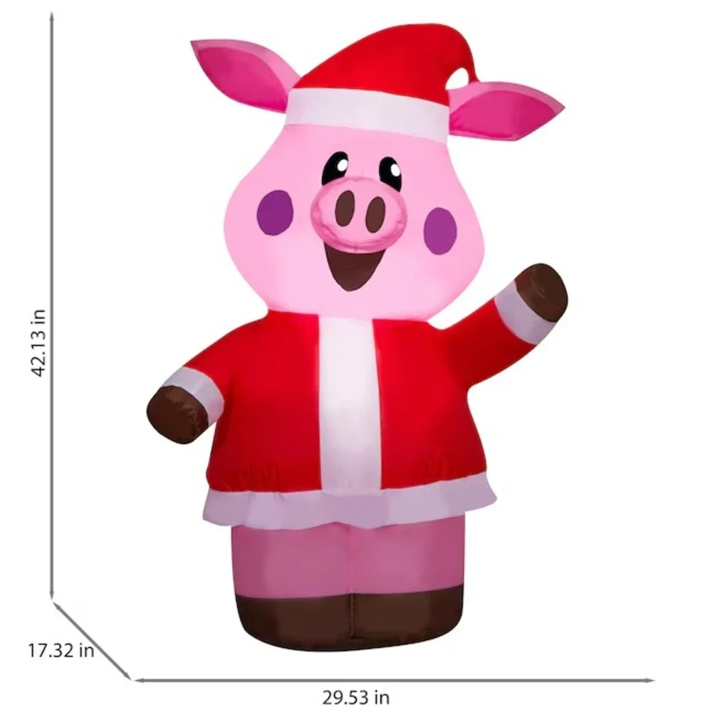 3.5 FT Super Cute Pink Pig Santa Suit LED Christmas‎ Inflatable Yard Decoration